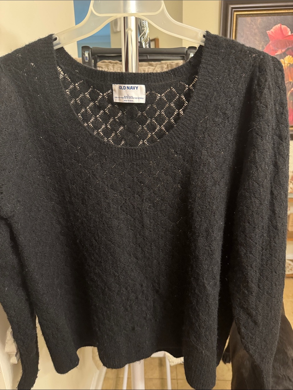 Old Navy Black Women's Openwork Crewneck Sweater